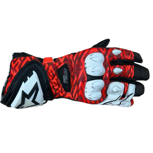 Alpinestars Supertech Gloves - RED FLO GRAPHIC WHITE BLACK