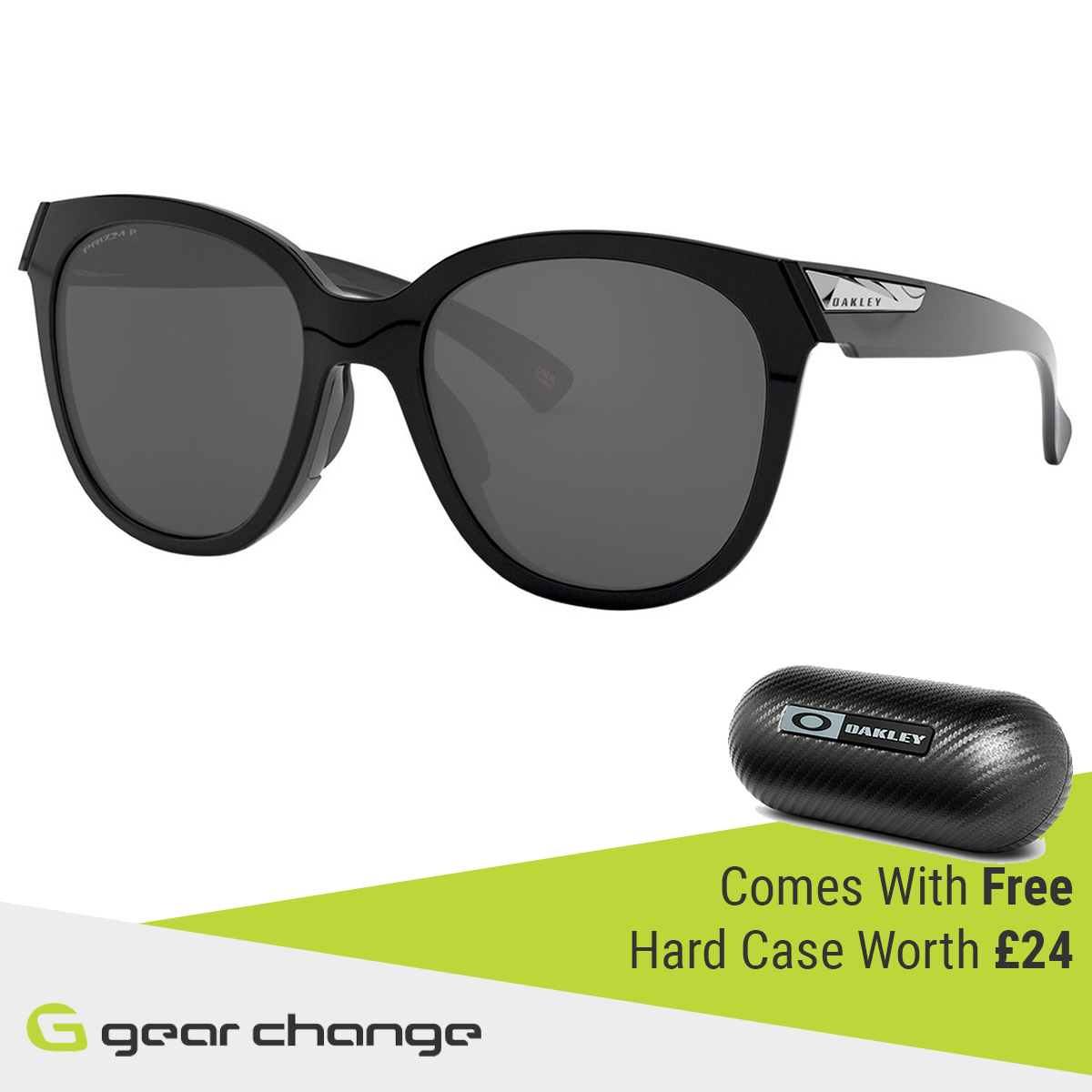 Oakley Low Key Sunglasses (Polished Black) Prizm Black Polarized Lens - Free Case