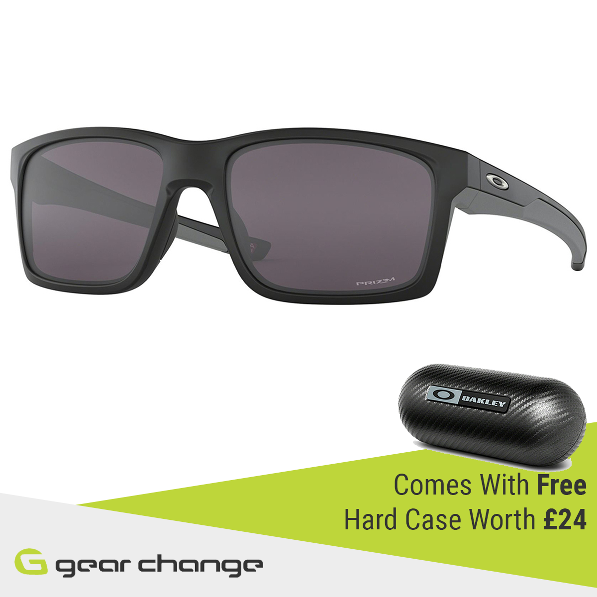 Oakley Mainlink XL Sunglasses (Matte Black) Prizm Grey Lens - Free Case