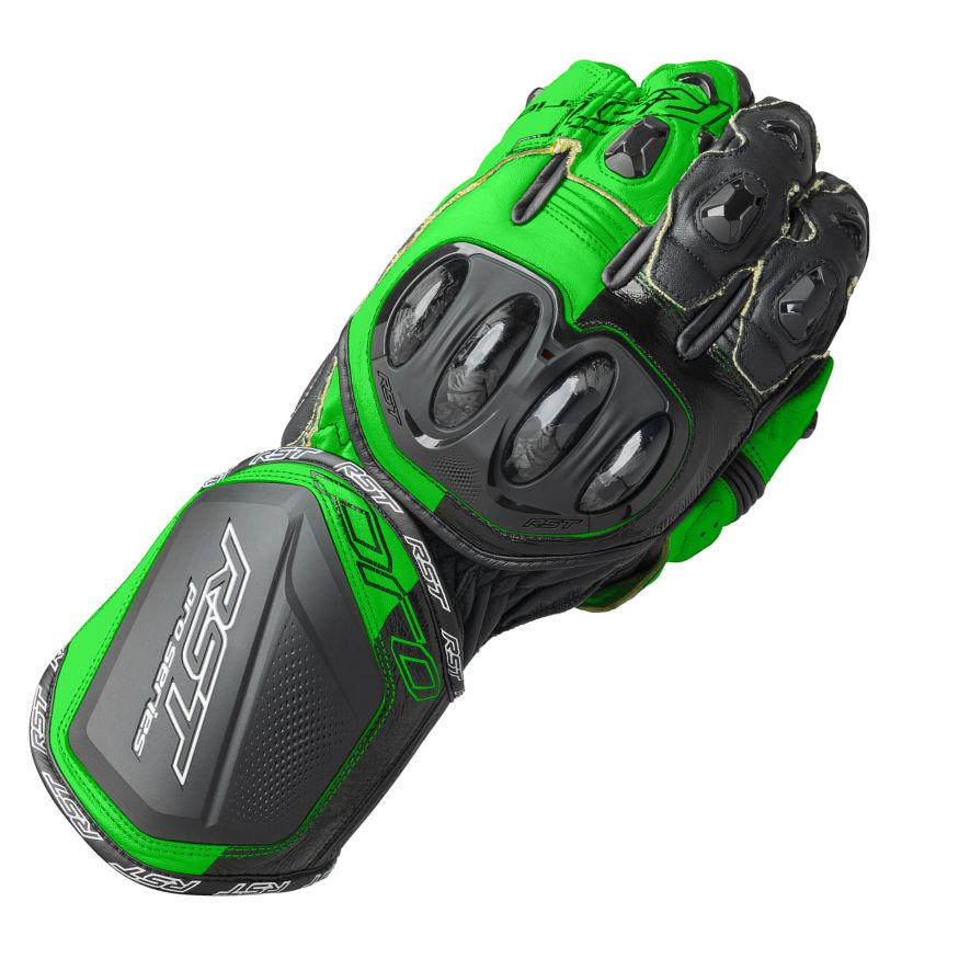 RST RST Pro Series GP D30 Gloves Black / Flo Green - Front View