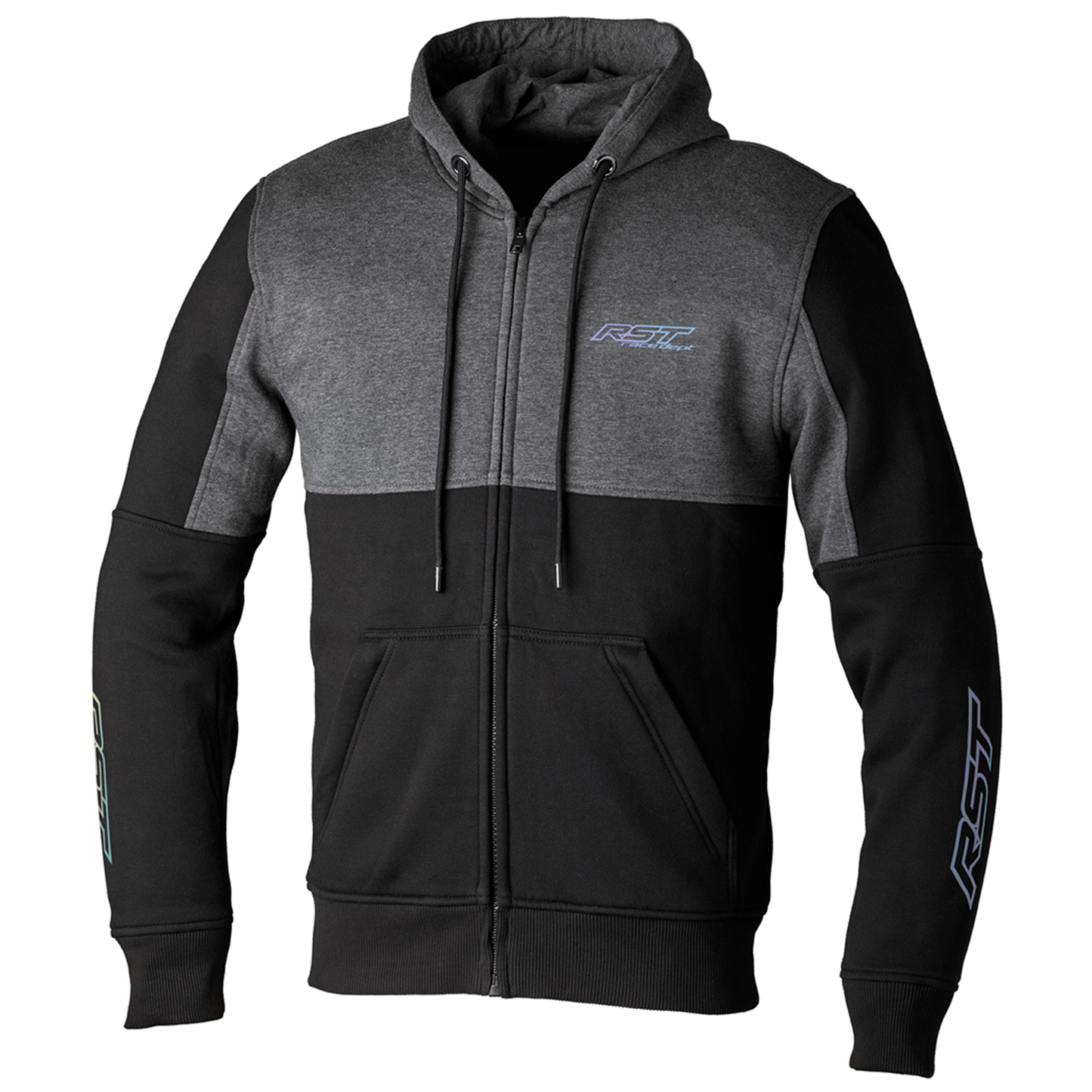 RST Team Zip Through Mens Textile Hoodie (CE) - Black/Grey