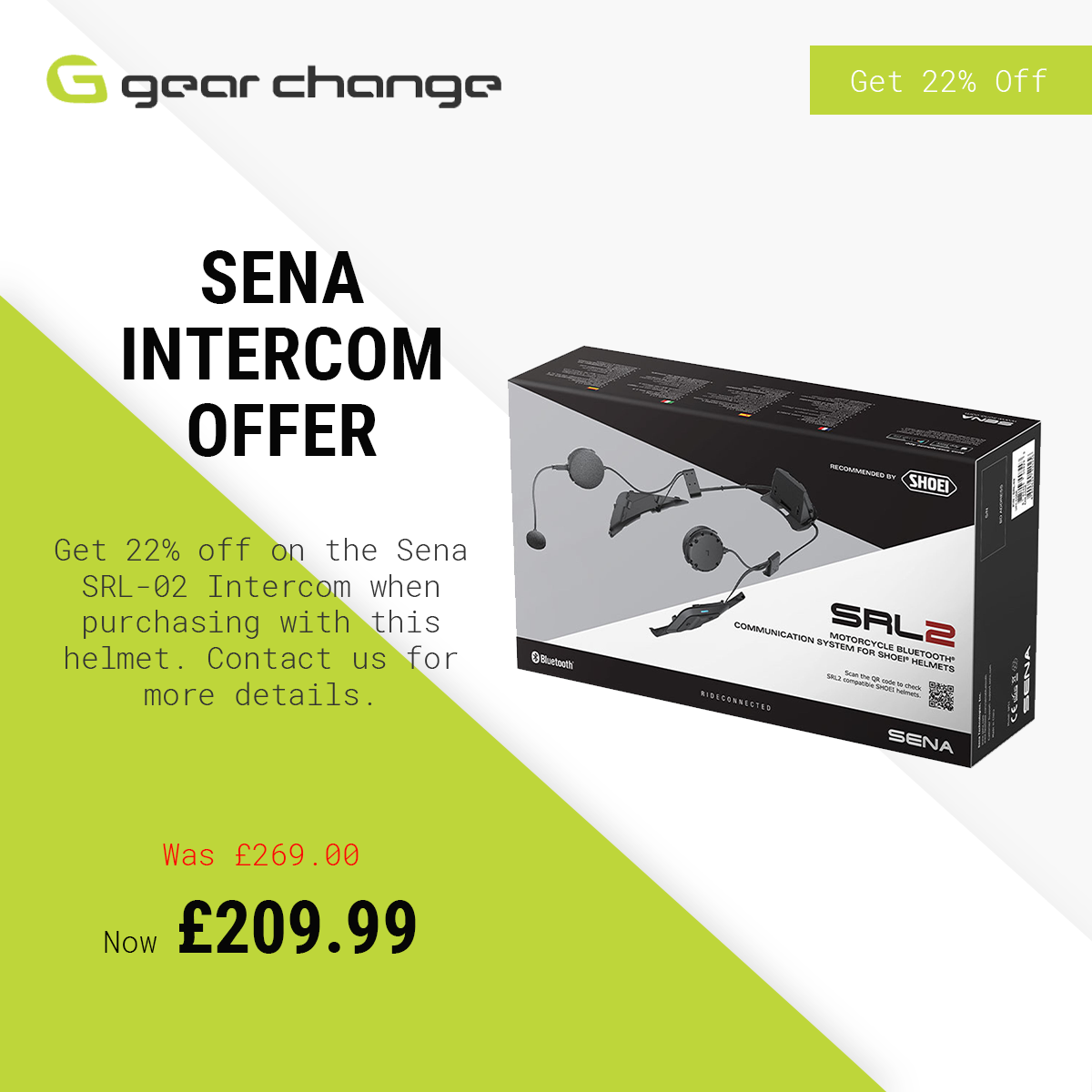 Sena SRL2 Shoei Bluetooth Communication System - GT Air 2 / Neotec 2 - FREE  UK DELIVERY