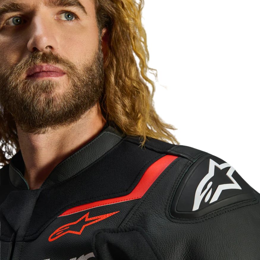 Alpinestars GP Force V2 Leather Jacket -Black Red Fluo