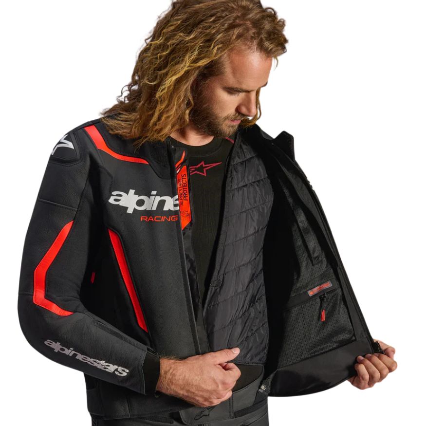 Alpinestars GP Force V2 Leather Jacket -Black Red Fluo