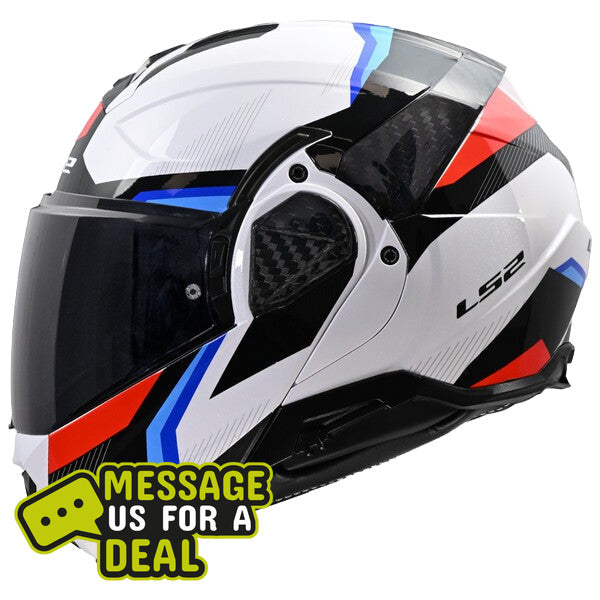 Motorcycle helmet with colorful design on a white background