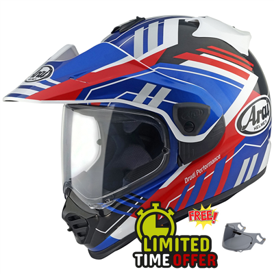 Arai Arai Tour-X5 Trail Motorcycle Helmet  - Blue - Free Dark Visor & Intercom - Rear View