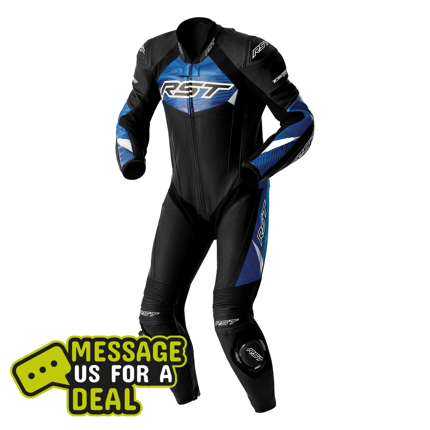 RST RST Tractech Evo D30 Leather Suit Black / Blue - Front View