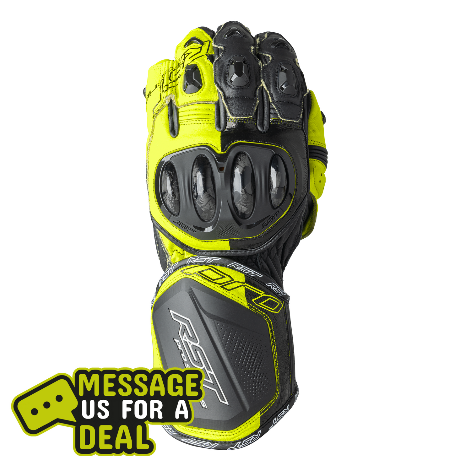 RST RST Pro Series GP D30 Gloves Black / Flo Yellow - Front View