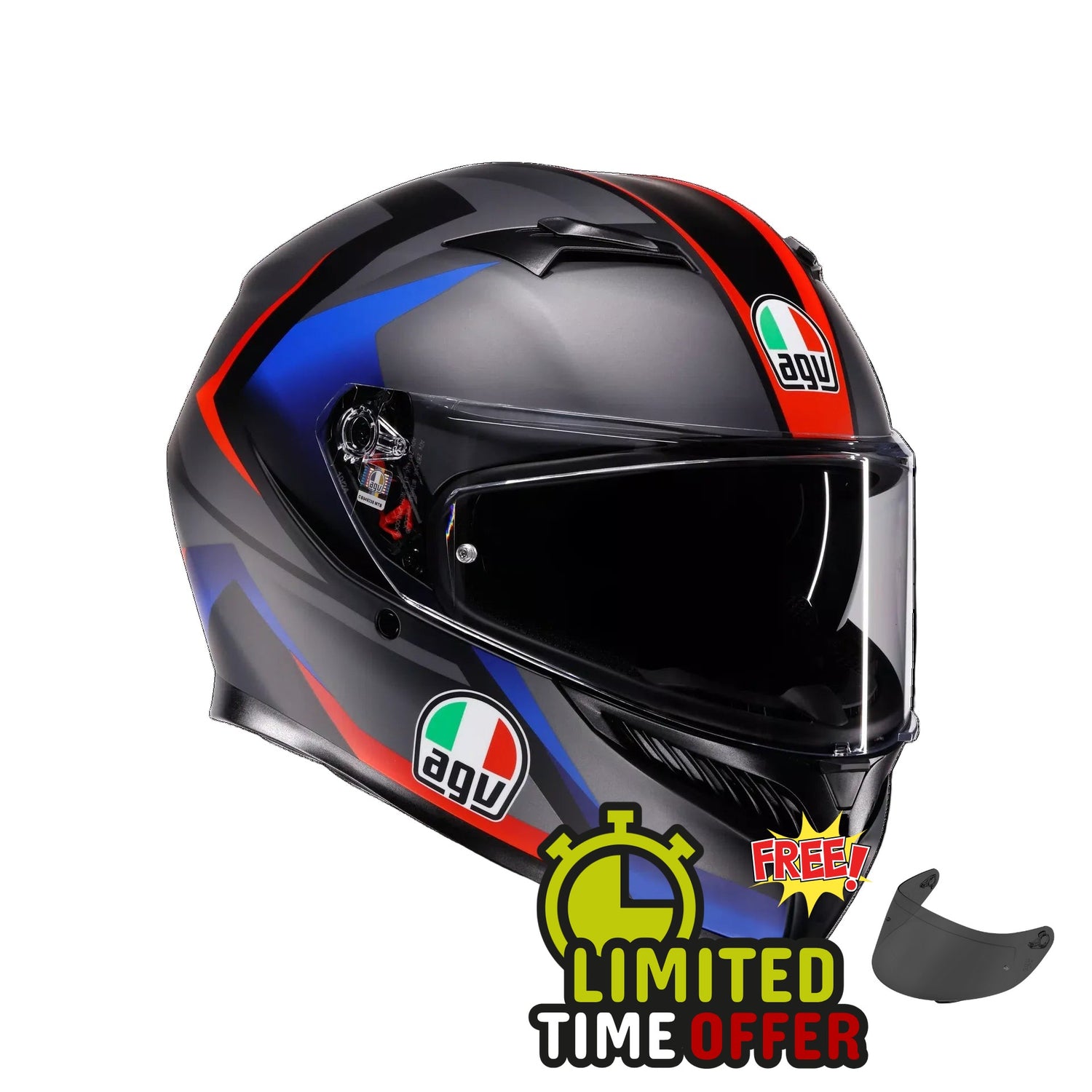 AGV K3 Striga - Matt Black / Blue / Red - Free Dark Visor