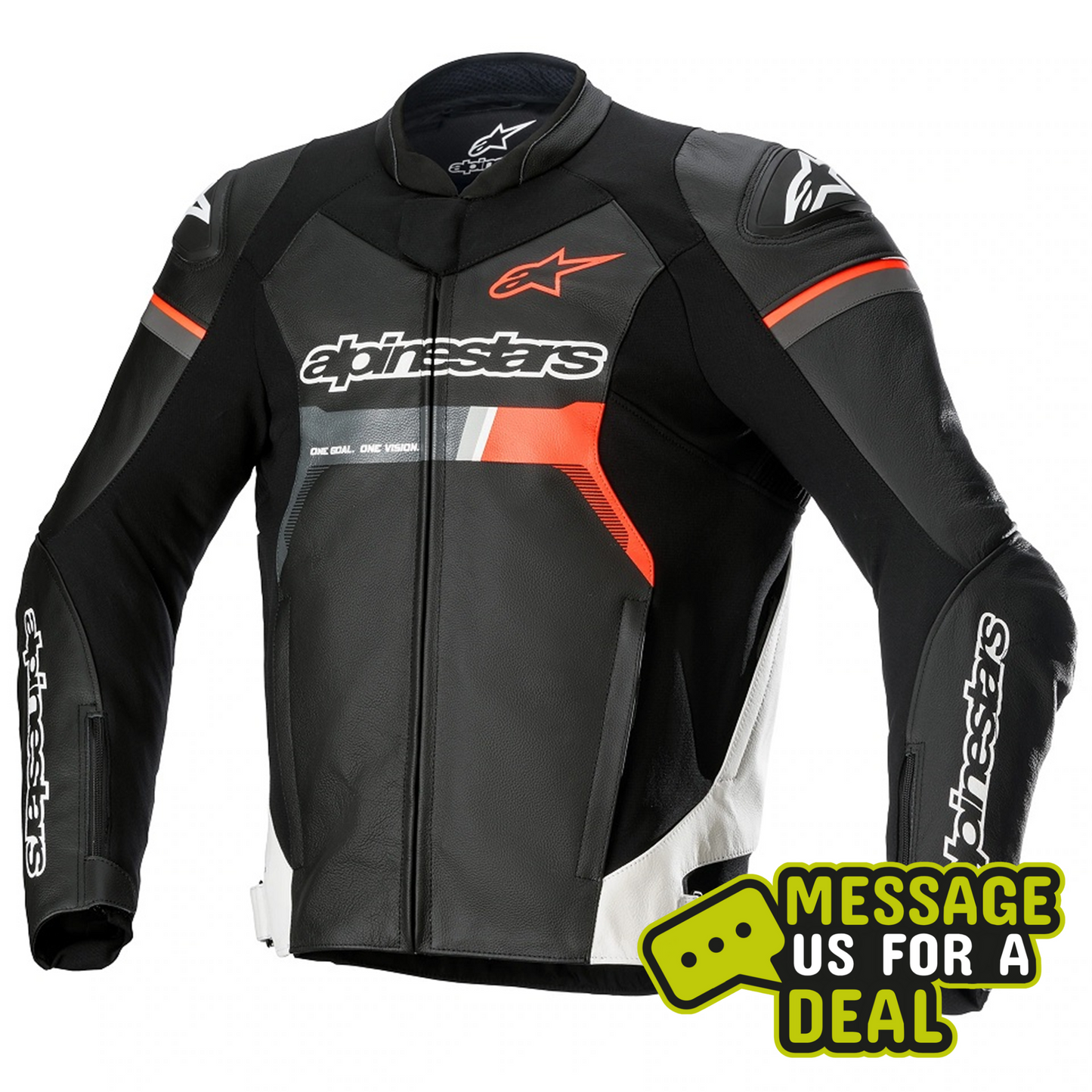 Alpinestars Alpinestars GP Force Leather Jacket - Black/White/Red Flo - Front View