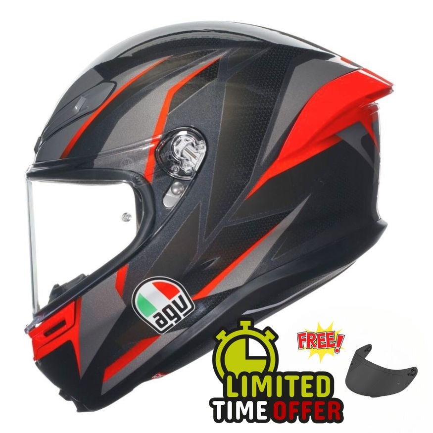 AGV AGV K6-S Slashcut - Black/Grey/Red - Front View