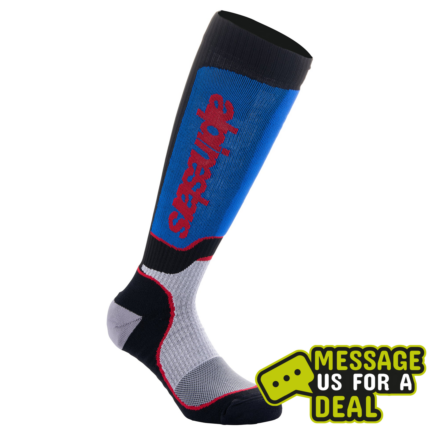 Alpinestars Alpinestars MX Plus Socks - Black/White/Royal Blue - Front View