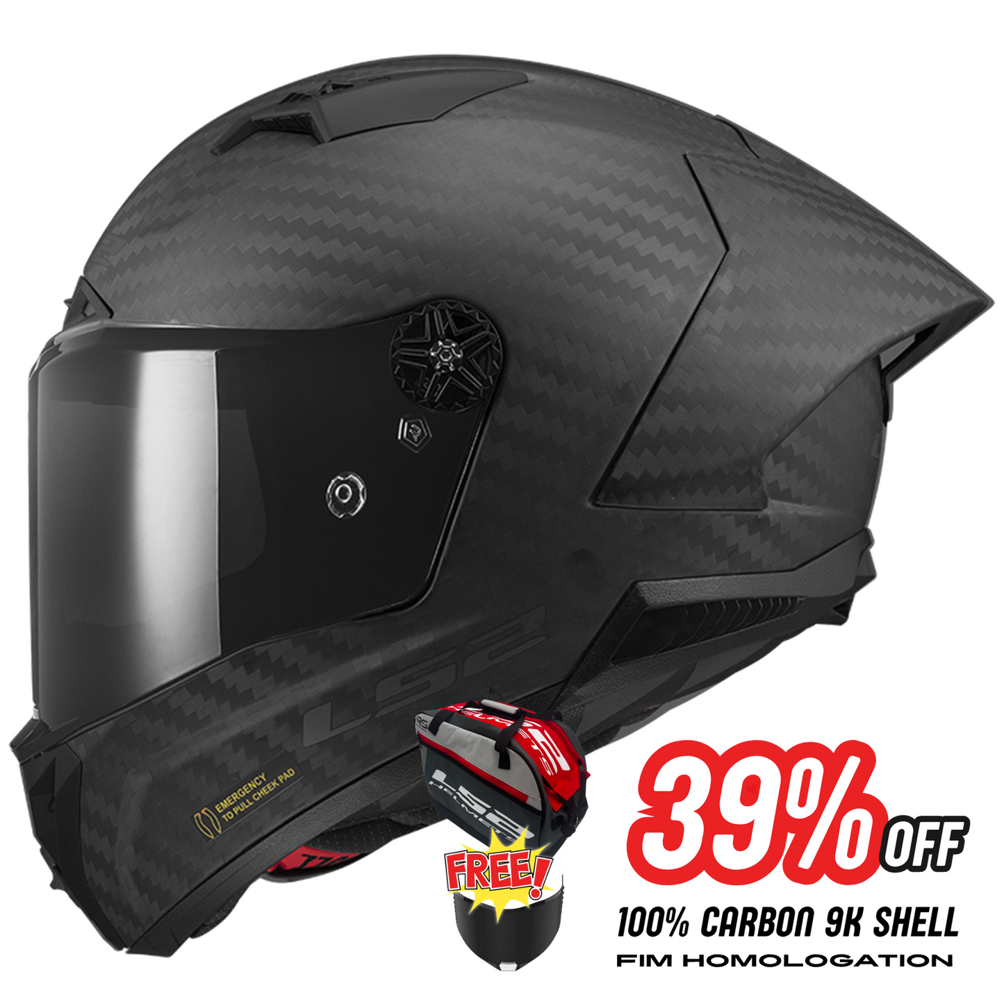 LS2 LS2 FF805 Thunder Carbon GP Pro FIM - Matt Black (Includes Additional Dark Visor) - Front View