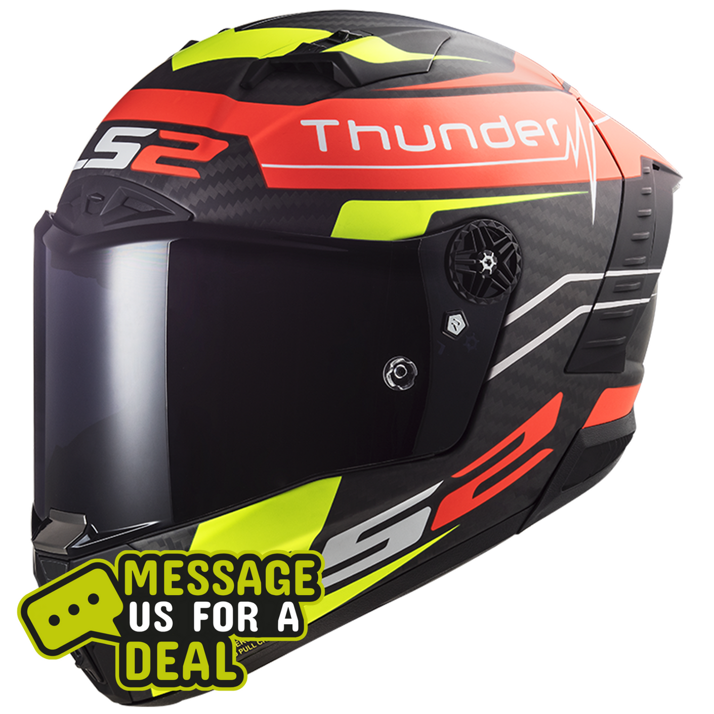 LS2 LS2 FF805 Thunder Carbon - Attack Matt Red Hi-Vis Yellow (Includes Additional Dark Visor) - Front View
