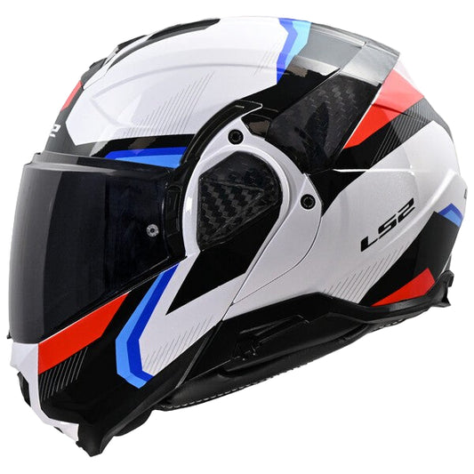Motorcycle helmet with colorful design on a white background