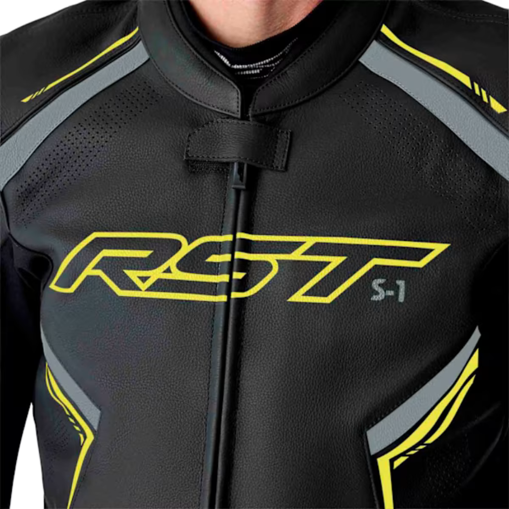 RST S1 D3O Men's Leather Jacket - Black / Grey / Flo Yellow