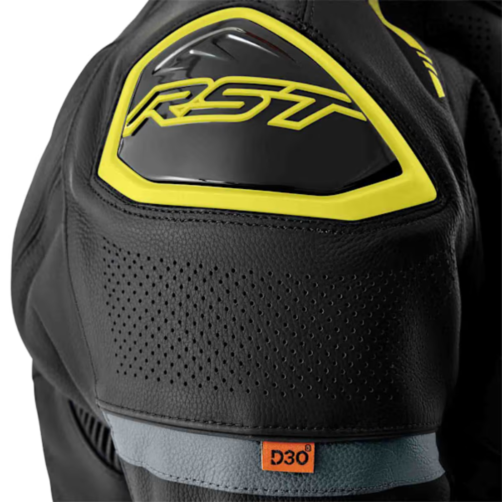 RST S1 D3O Men's Leather Jacket - Black / Grey / Flo Yellow