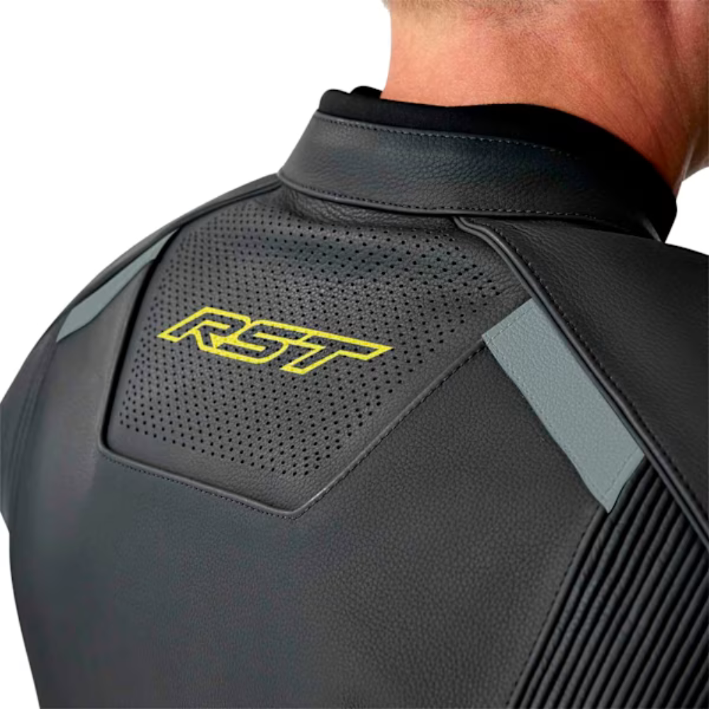 RST S1 D3O Men's Leather Jacket - Black / Grey / Flo Yellow
