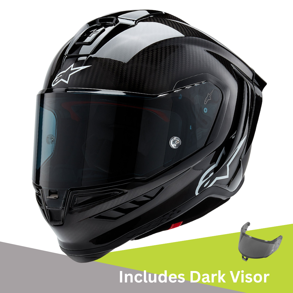 Alpinestars Supertech R10 - Solid Matt and Gloss Black Carbon - Includes Tinted Visor
