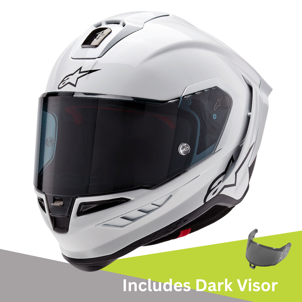 Alpinestars Supertech R10 - Solid Gloss White/Matt Black - Includes Tinted Visor