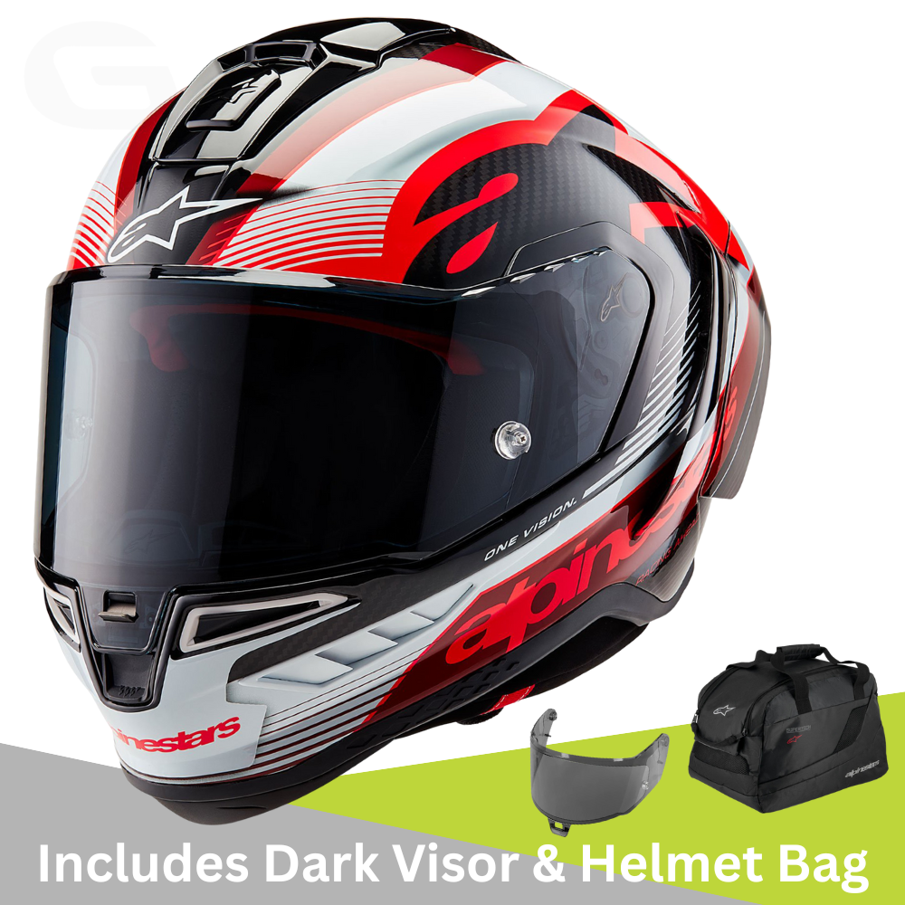 Alpinestars Alpinestars Supertech R10 - Team Black Carbon/Red/White Gloss - Includes Tinted Visor - Front View