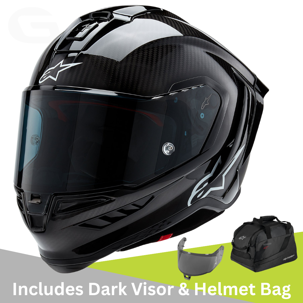 Alpinestars Supertech R10 - Solid Matt and Gloss Black Carbon - Includes Tinted Visor