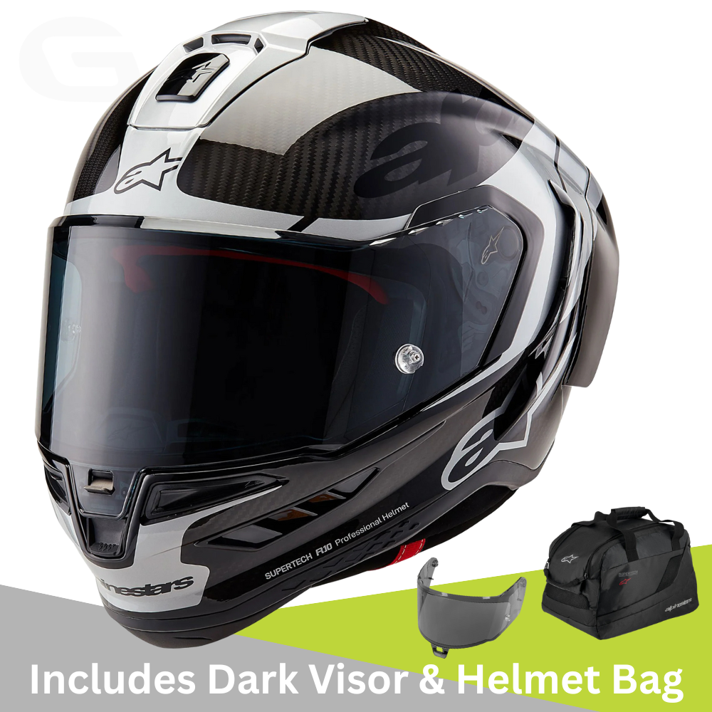 Alpinestars Alpinestars Supertech R10 - Element Black Carbon/Silver/Black Gloss - Includes Tinted Visor - Front View