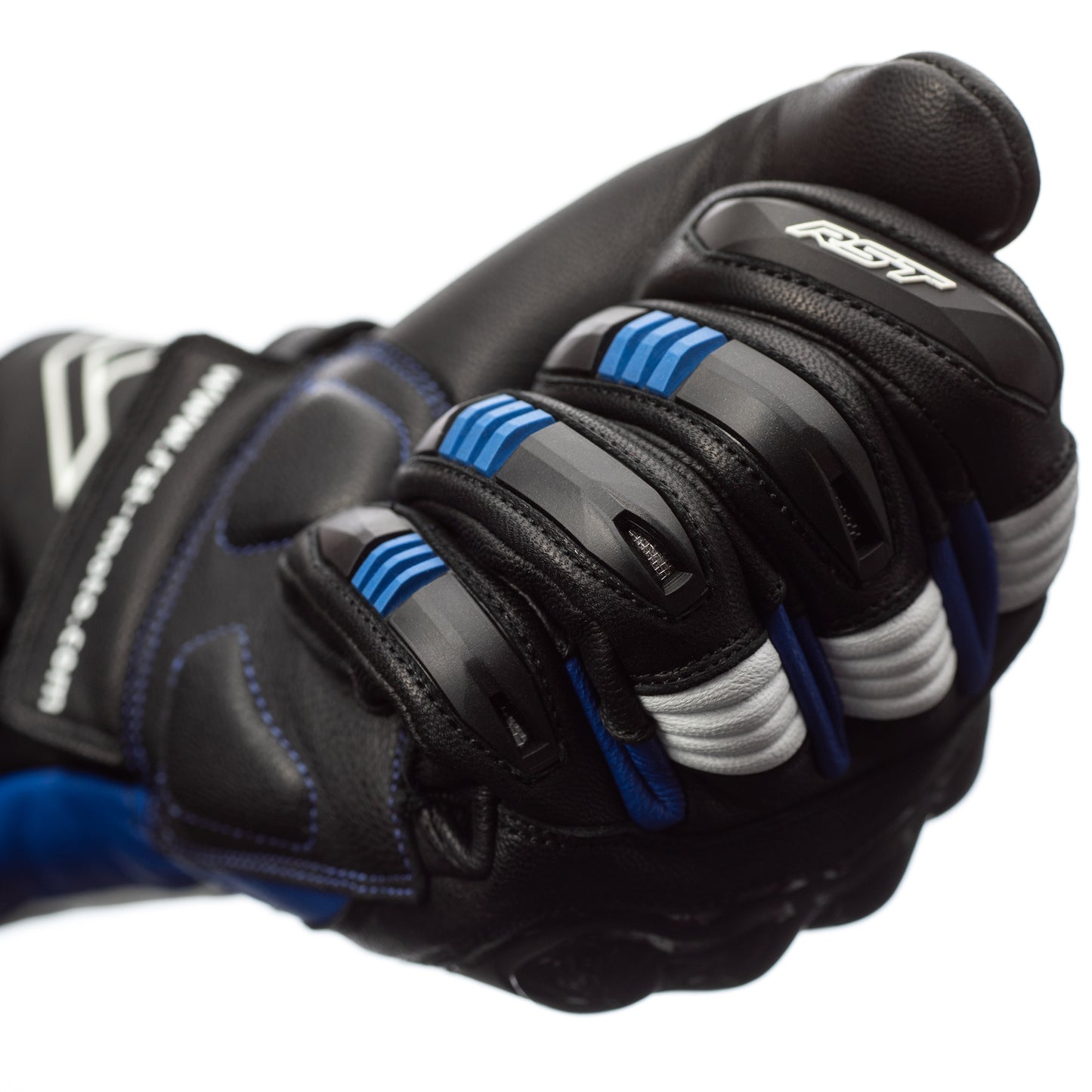 RST Pilot Leather Riding Gloves - CE APPROVED - Black/Blue/White