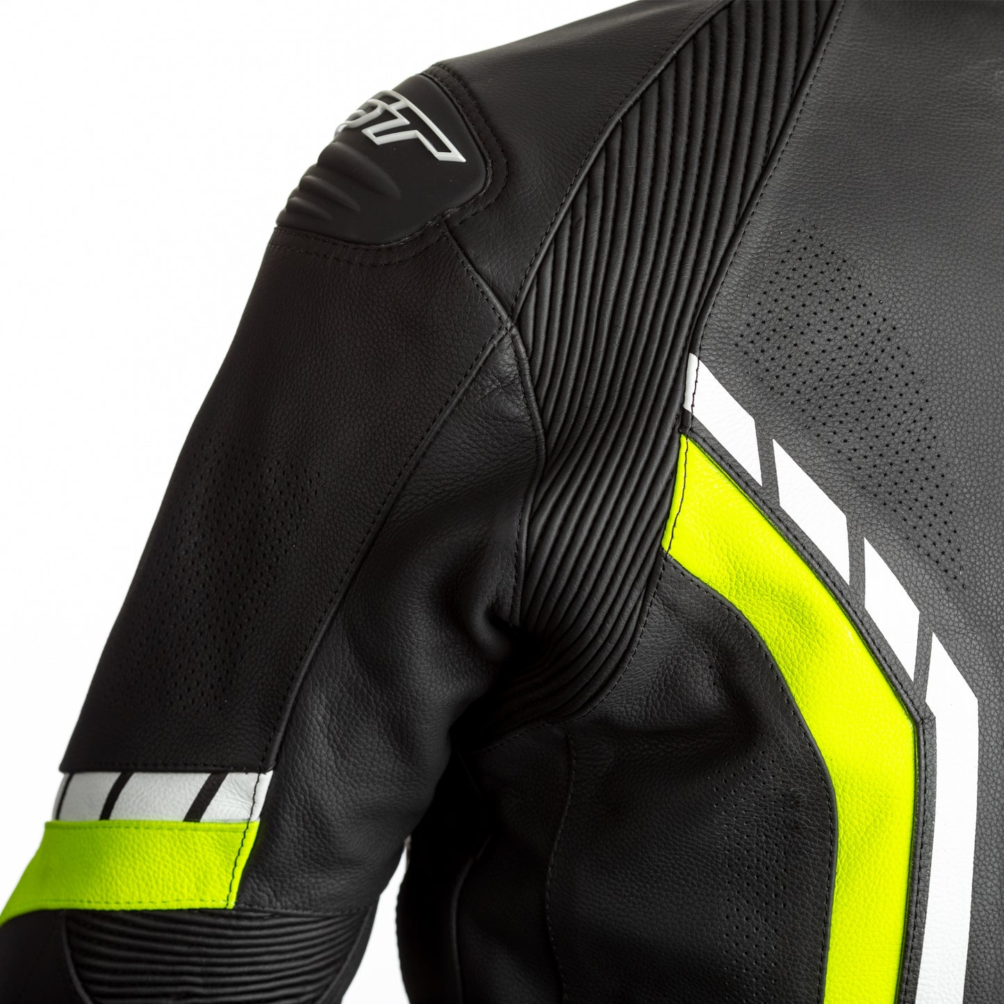 RST Axis (CE) Mens Leather Jacket - Black / White / Flo Yellow
