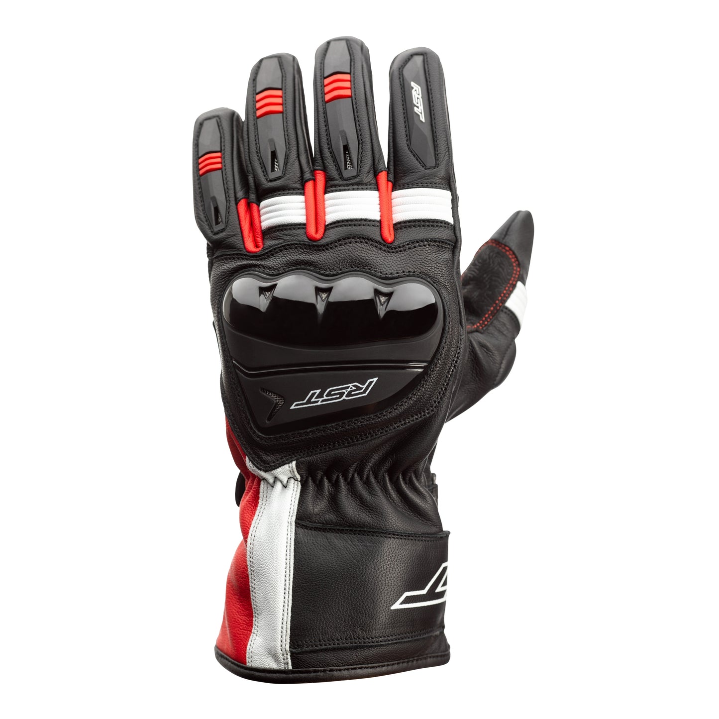 RST Pilot Leather Riding Gloves - CE APPROVED - Black/Red/White