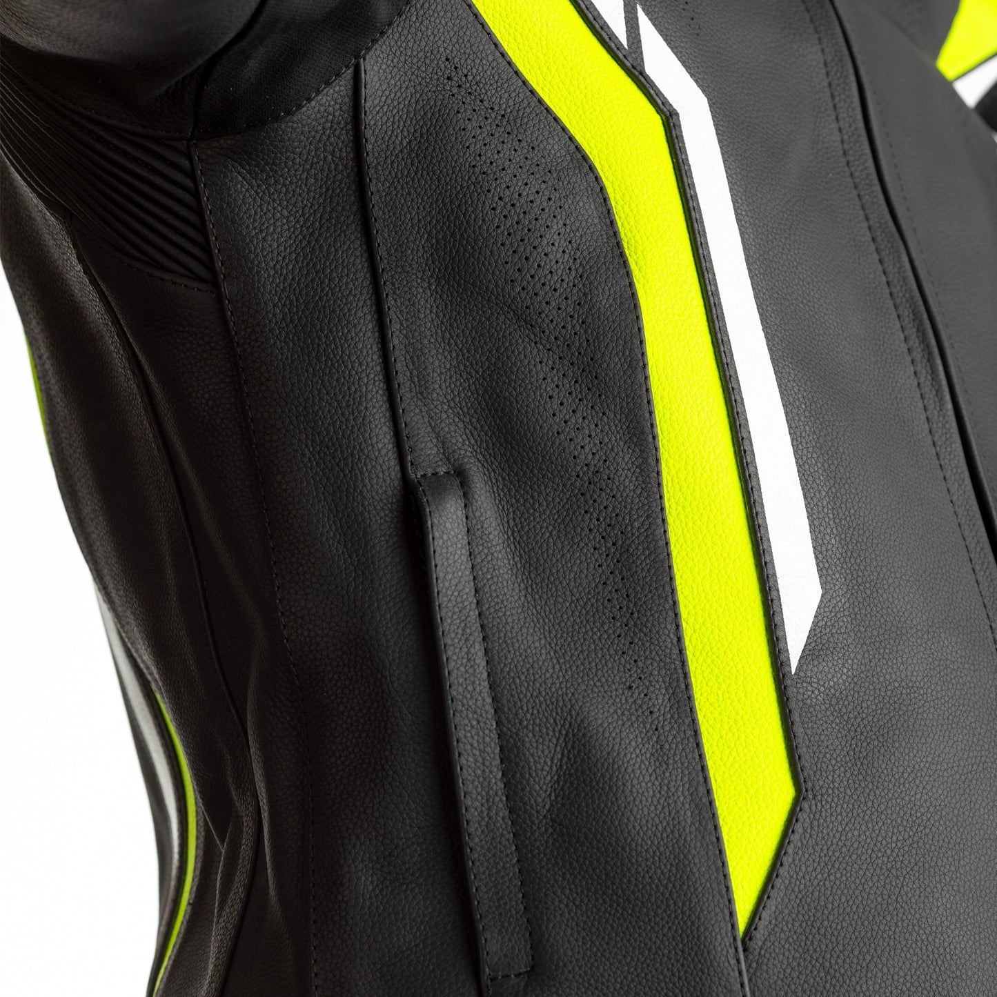 RST Axis (CE) Mens Leather Jacket - Black / White / Flo Yellow