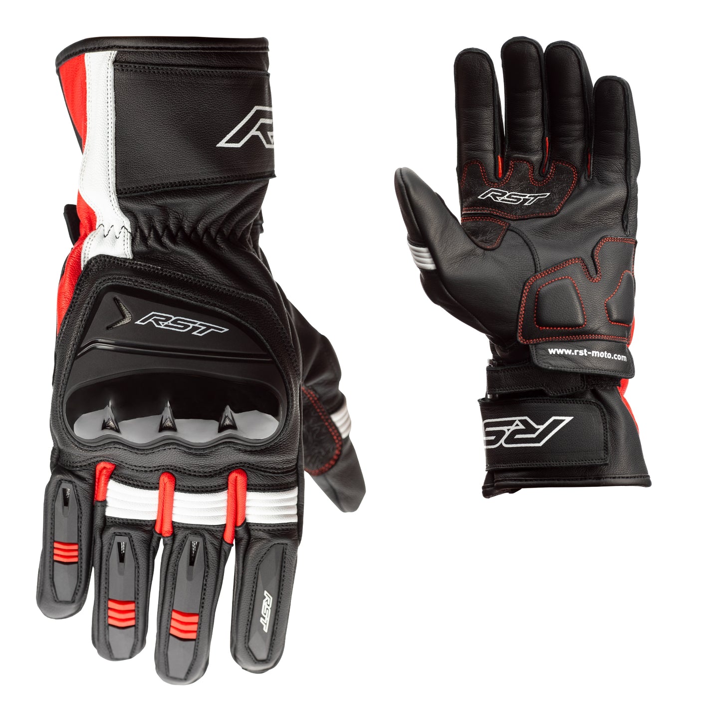 RST Pilot Leather Riding Gloves - CE APPROVED - Black/Red/White