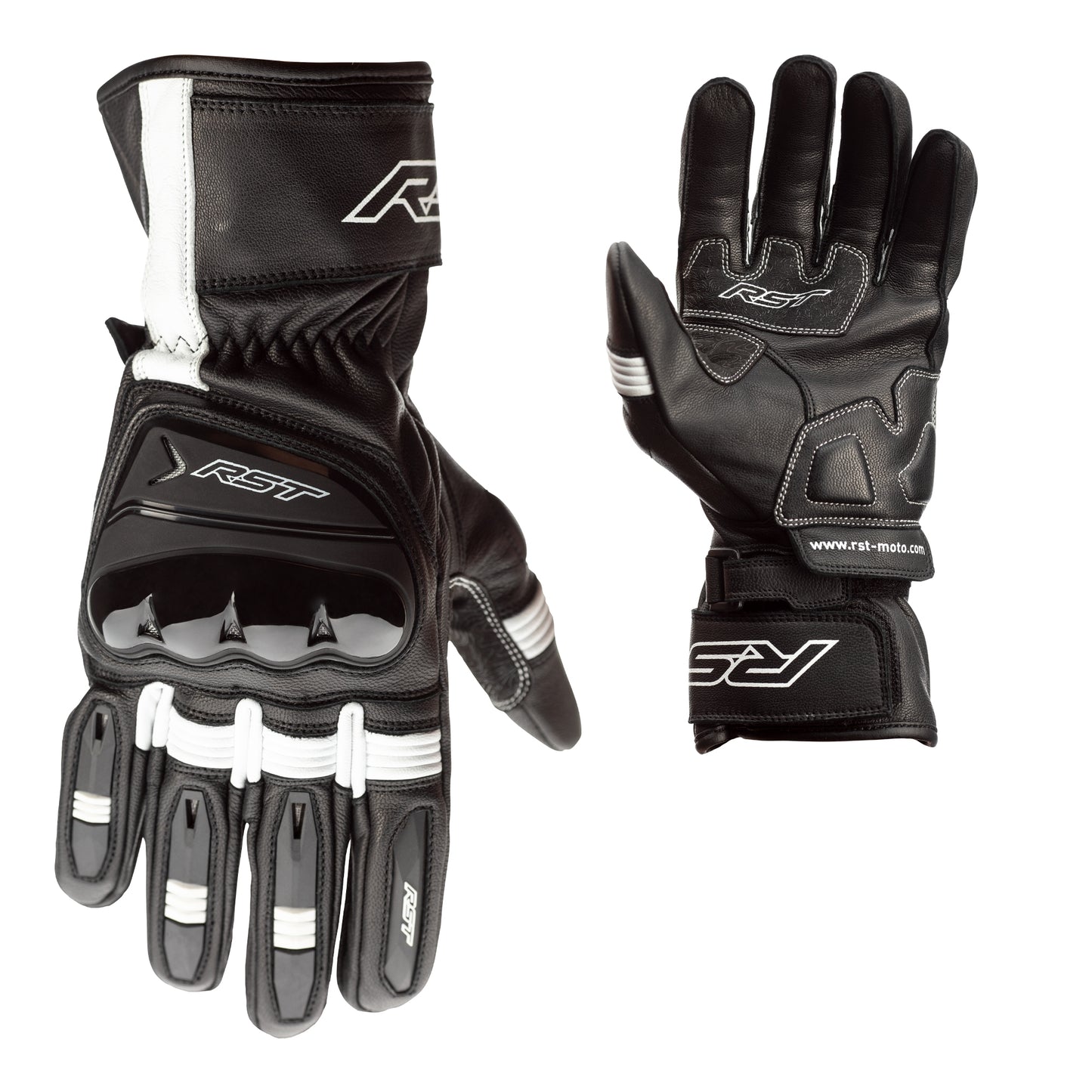 RST Pilot Leather Riding Gloves - CE APPROVED - Black/White