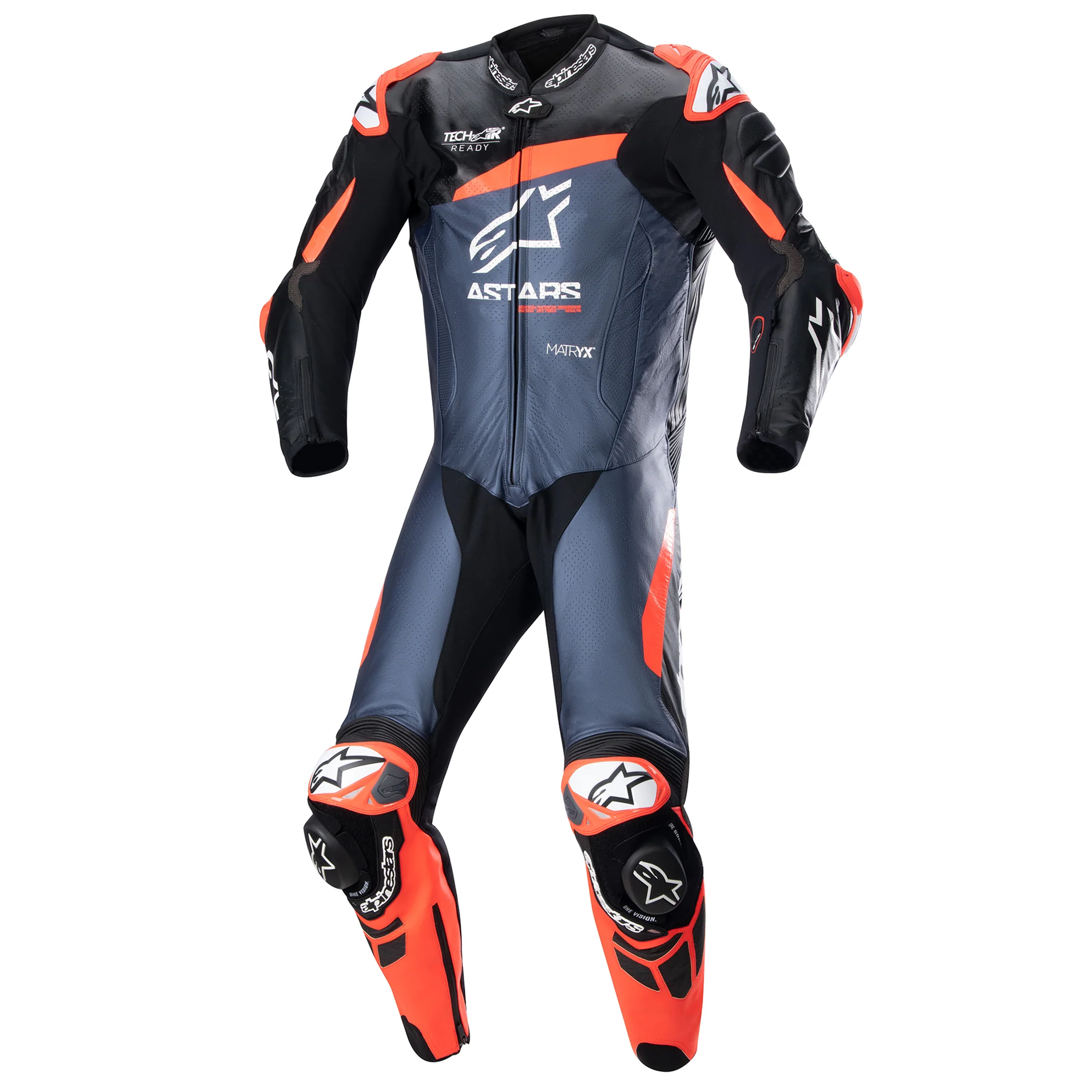 Alpinestars GP Plus V4 1 Piece Leather Suit - Black/Flo Red/Dark Blue ...