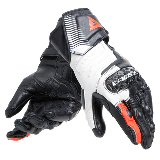 Dainese Carbon 4 Long Leather Ladies Gloves - Black/White/Flo Red (N32)