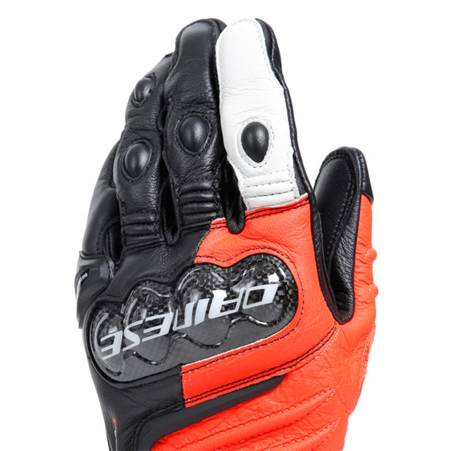 Dainese Carbon 4 Long Leather Gloves - Black/Flo Red/White (W12)