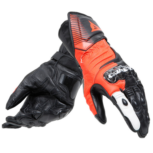 Dainese Carbon 4 Long Leather Gloves - Black/Flo Red/White (W12)