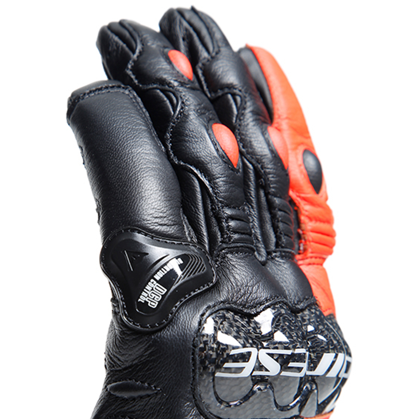 Dainese Carbon 4 Short Leather Gloves - Black/Flo Red