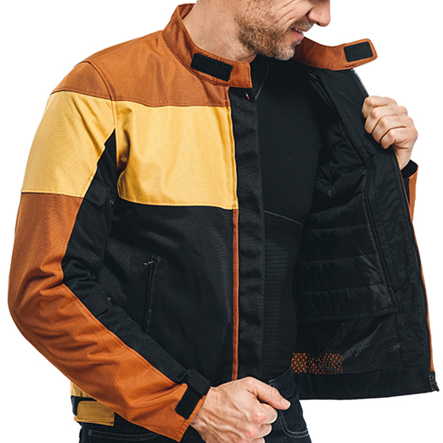 Dainese Elettrica Air Tex Jacket - Black/Leather Brown/Mineral Yellow