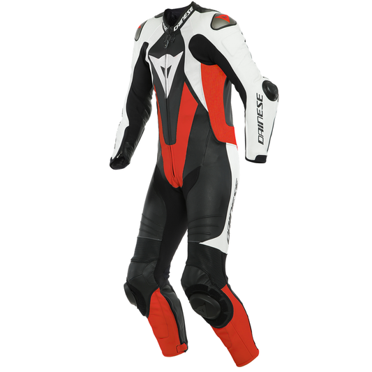 Dainese Laguna Seca 5 1 Piece Perf Leather Suit - Black/White/Flo Red