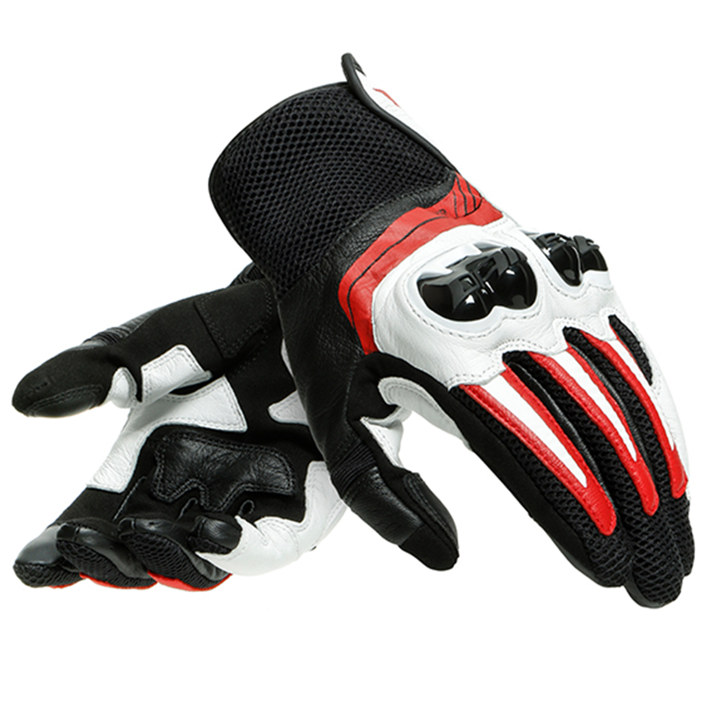 Dainese Mig 3 Leather Motorcycle Gloves - Black/White/Lava-Red