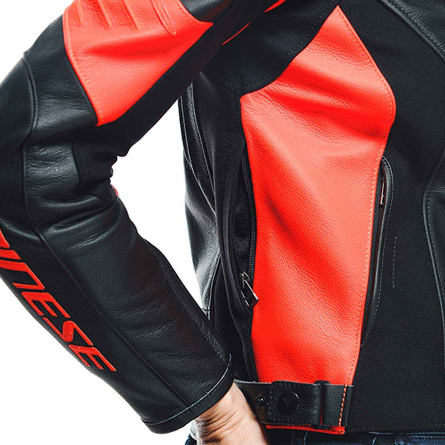 Dainese Racing 4 Lady Leather Jacket - Black/Flo Red (628)