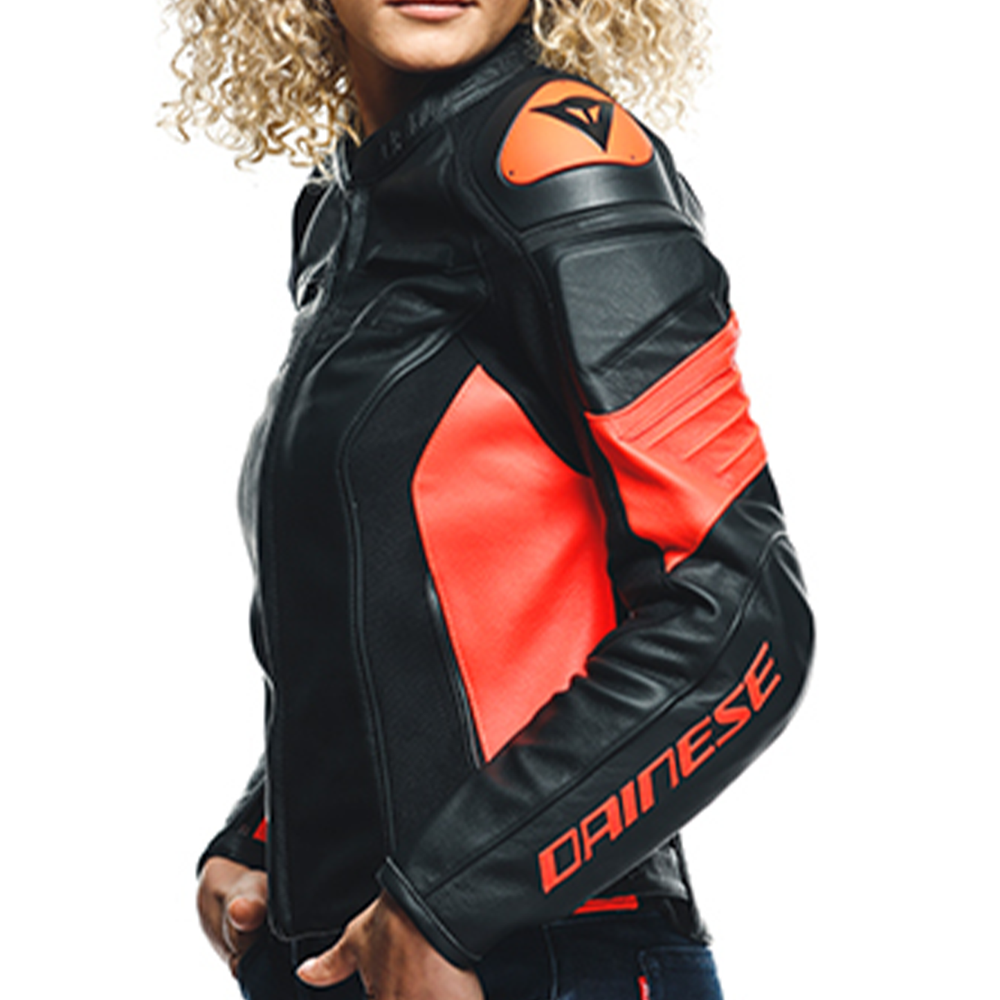 Dainese Racing 4 Lady Leather Jacket - Black/Flo Red (628)