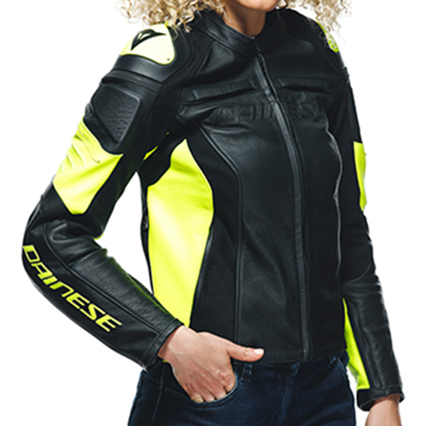 Dainese Racing 4 Lady Leather Jacket - Black/Flo Yellow (620)