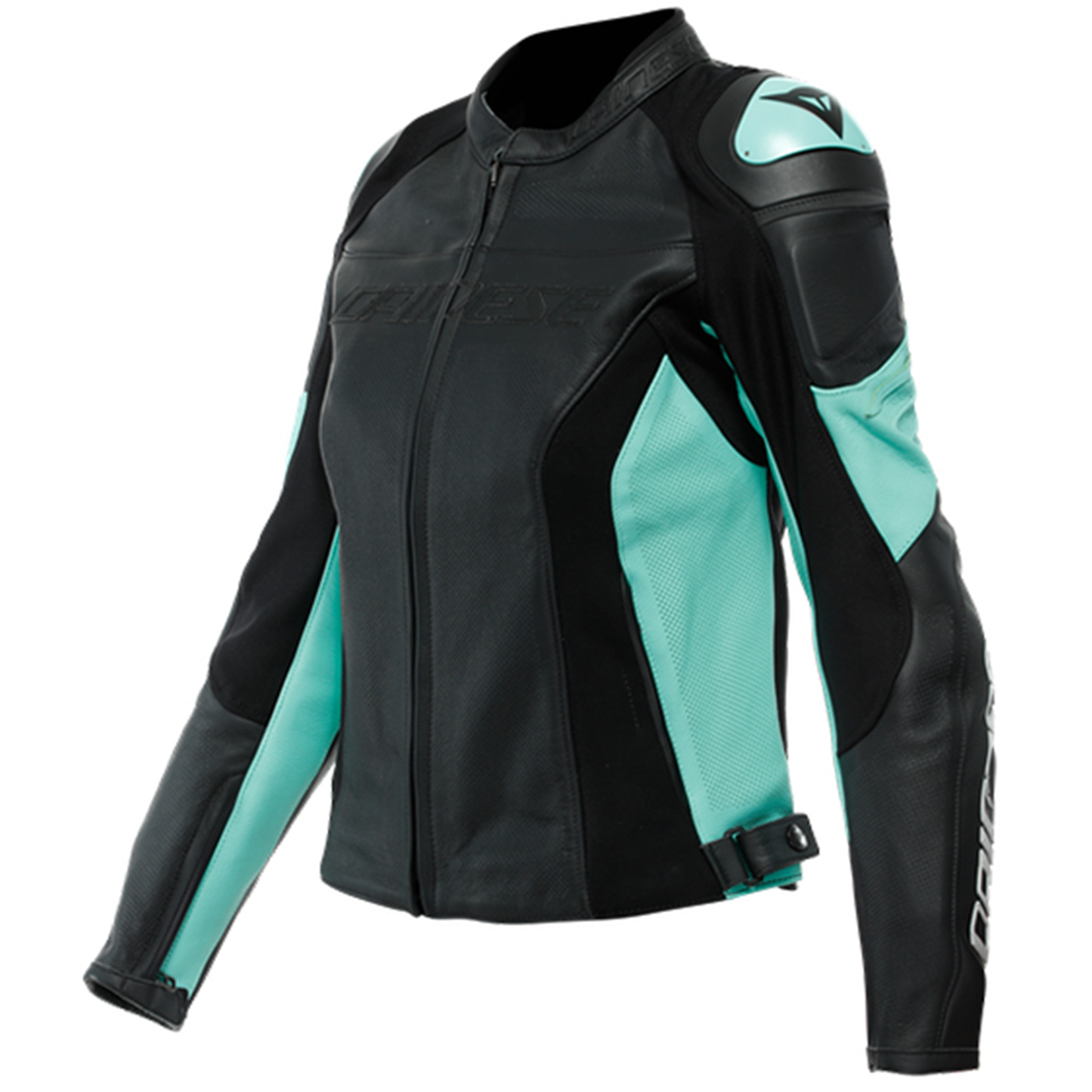 Dainese Racing 4 Lady Leather Perforated Jacket - Black/Aqua Green (26F)
