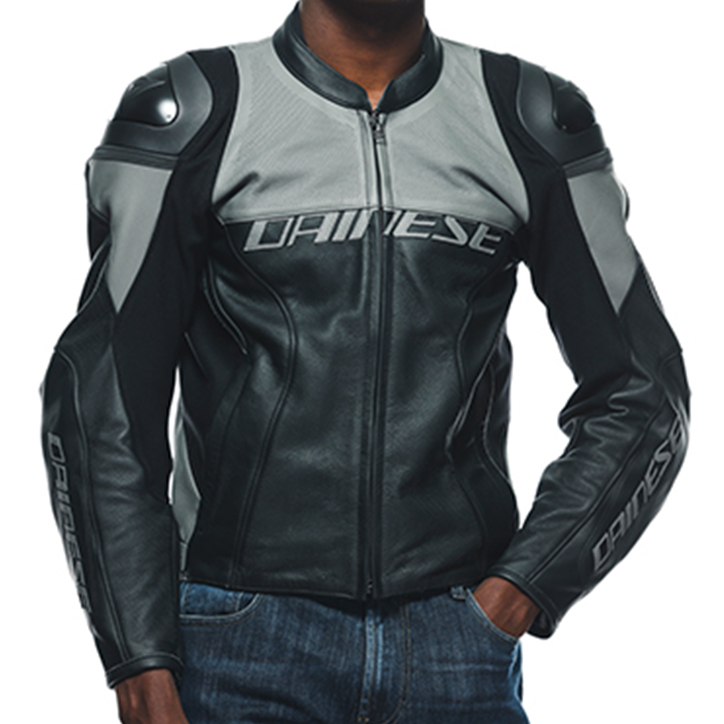 Dainese Racing 4 Leather Jacket Perforated - Black/Charcoal Grey