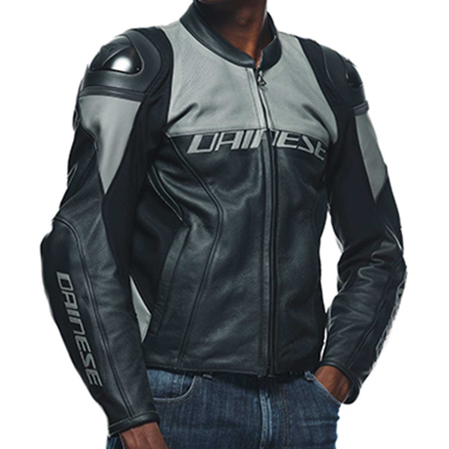 Dainese Racing 4 Leather Jacket Perforated - Black/Charcoal Grey