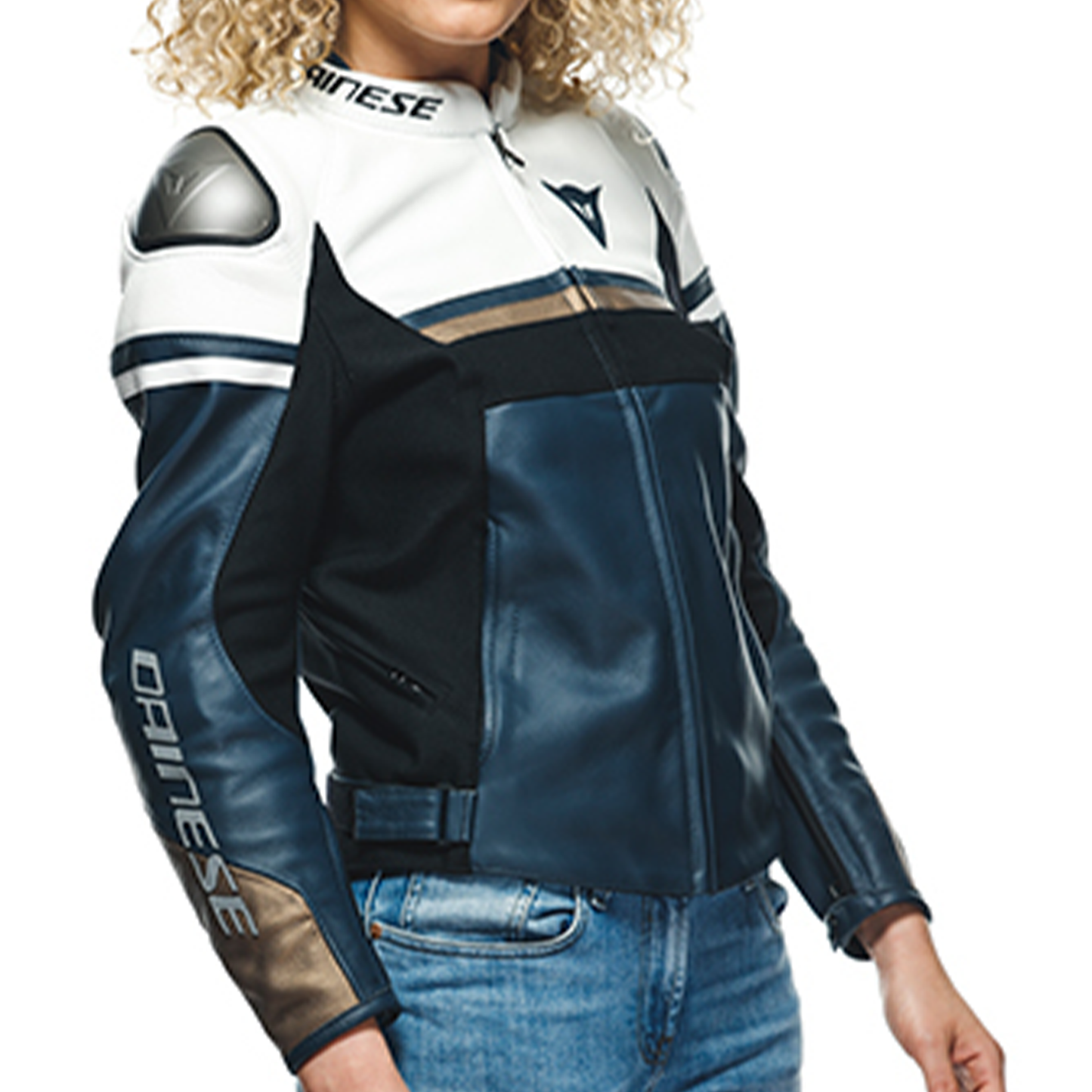 Dainese Rapida Lady Leather Jacket - Black Iris/White/Tibetan Platinum (49G)