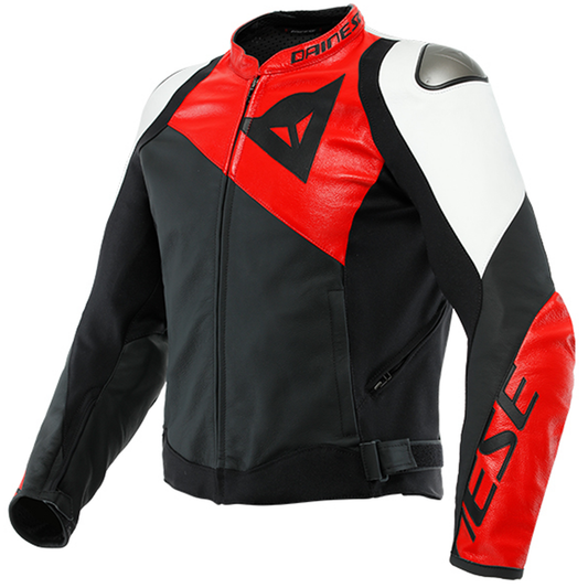 Dainese Sportiva Leather Jacket - Matt Black/Lava Red/White