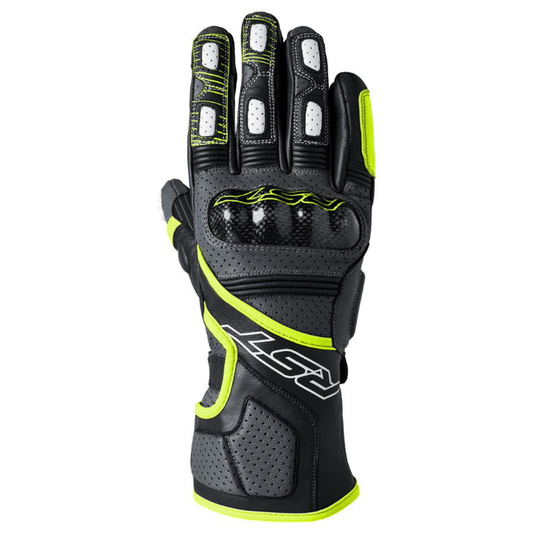 RST Fulcrum (CE) Leather Gloves - Grey/Flo Yellow/Black